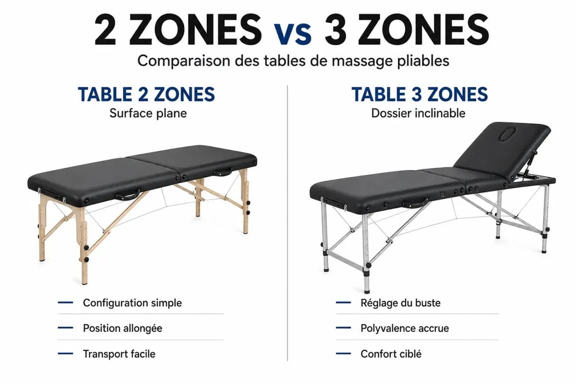 Comparaison technique entre table de massage Tectake 2 zones et 3 zones pour choisir son équipement