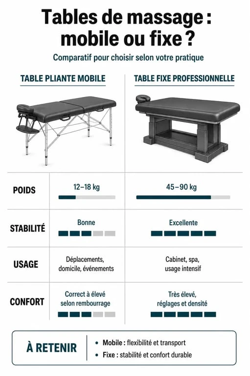 Comparatif des types de tables de massage disponibles sur Amazon : table pliante mobile vs table professionnelle fixe