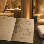 Le spa : brochure massages et hammam, serviette et tisane