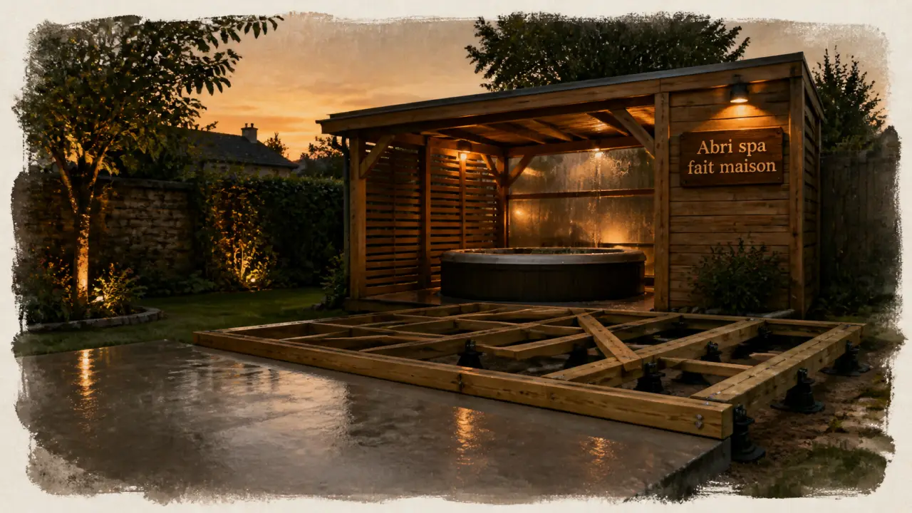 Abri spa fait maison : dalle béton et ossature bois