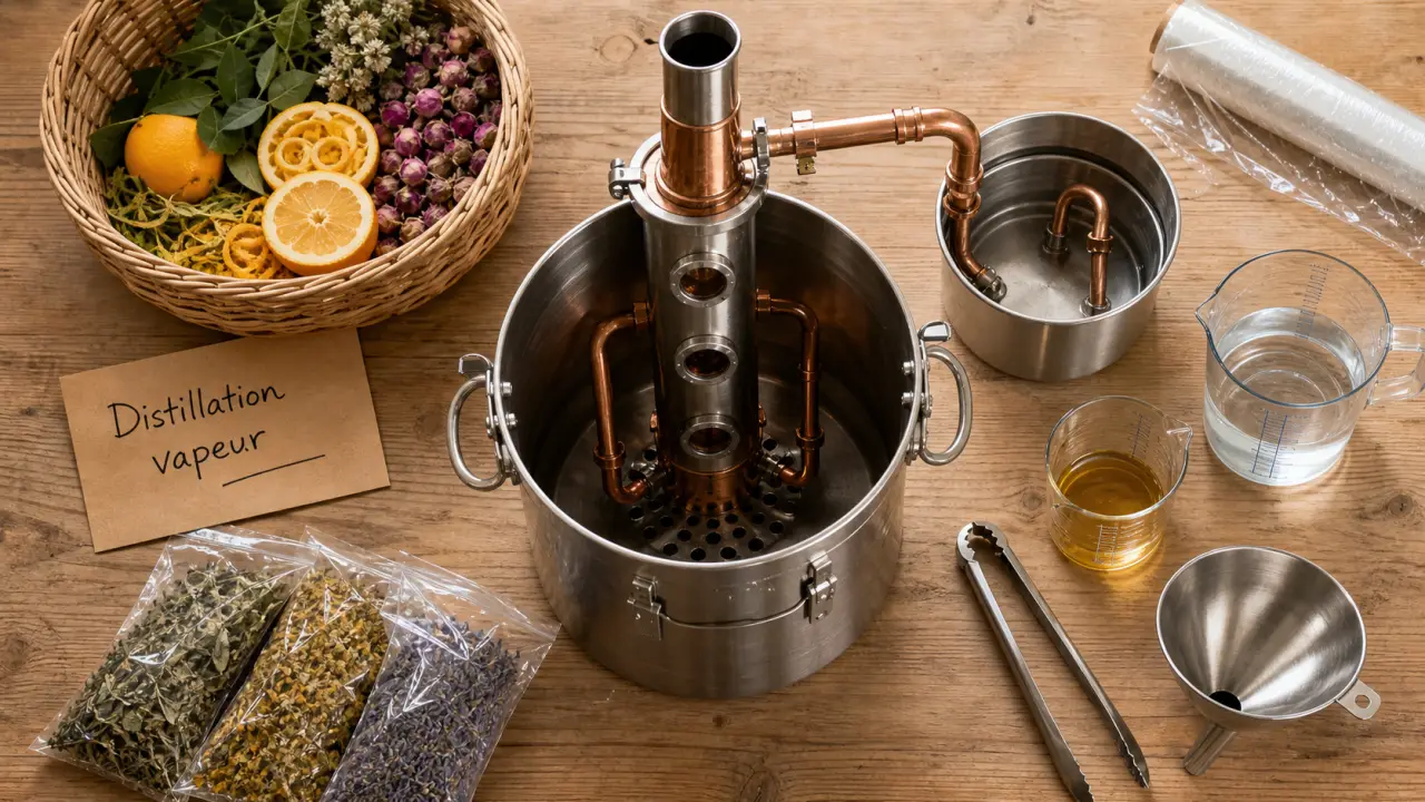 Alambic pour huiles essentielles : inox et cuivre