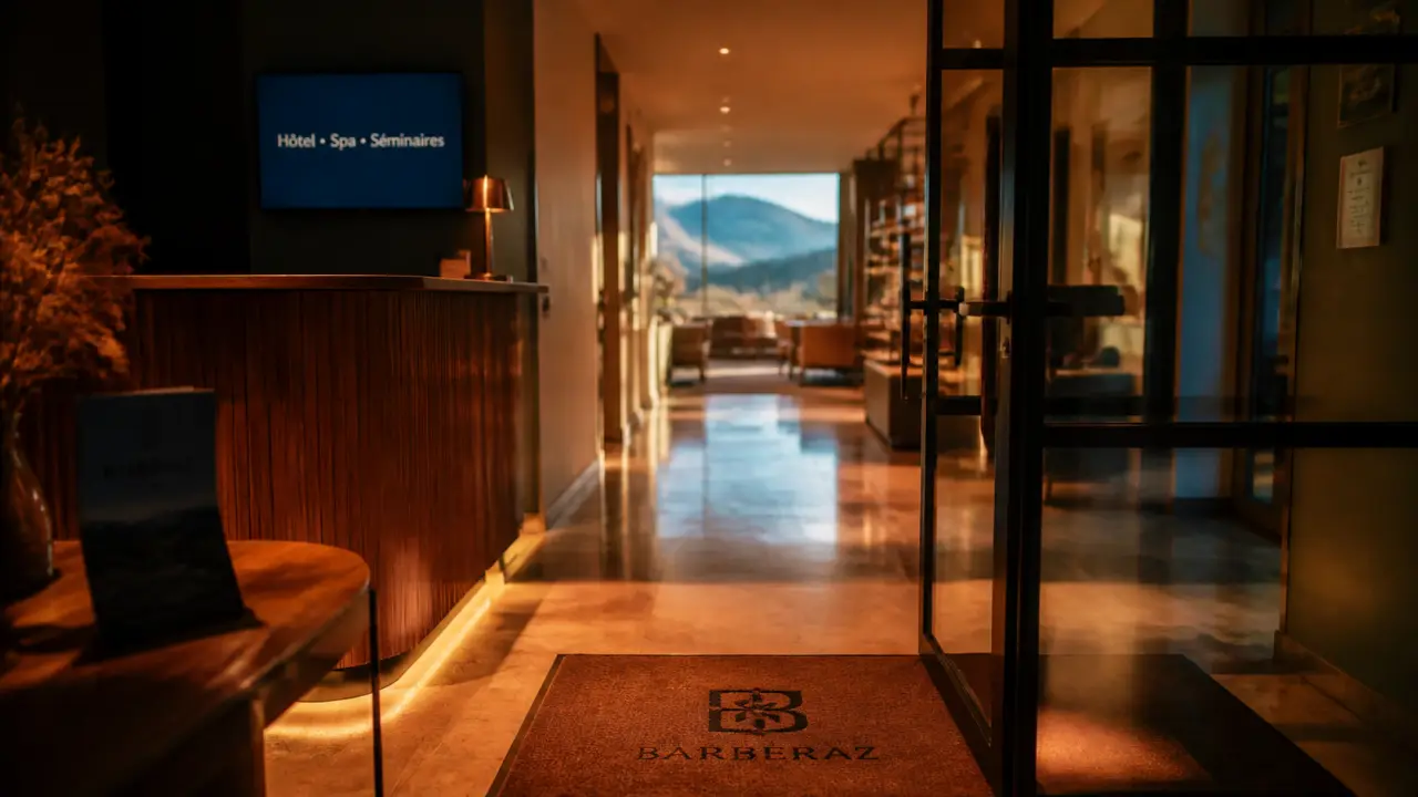 Entrée de l’hôtel La Maison Rouge à Barberaz : hôtels restaurant séminaires & spa