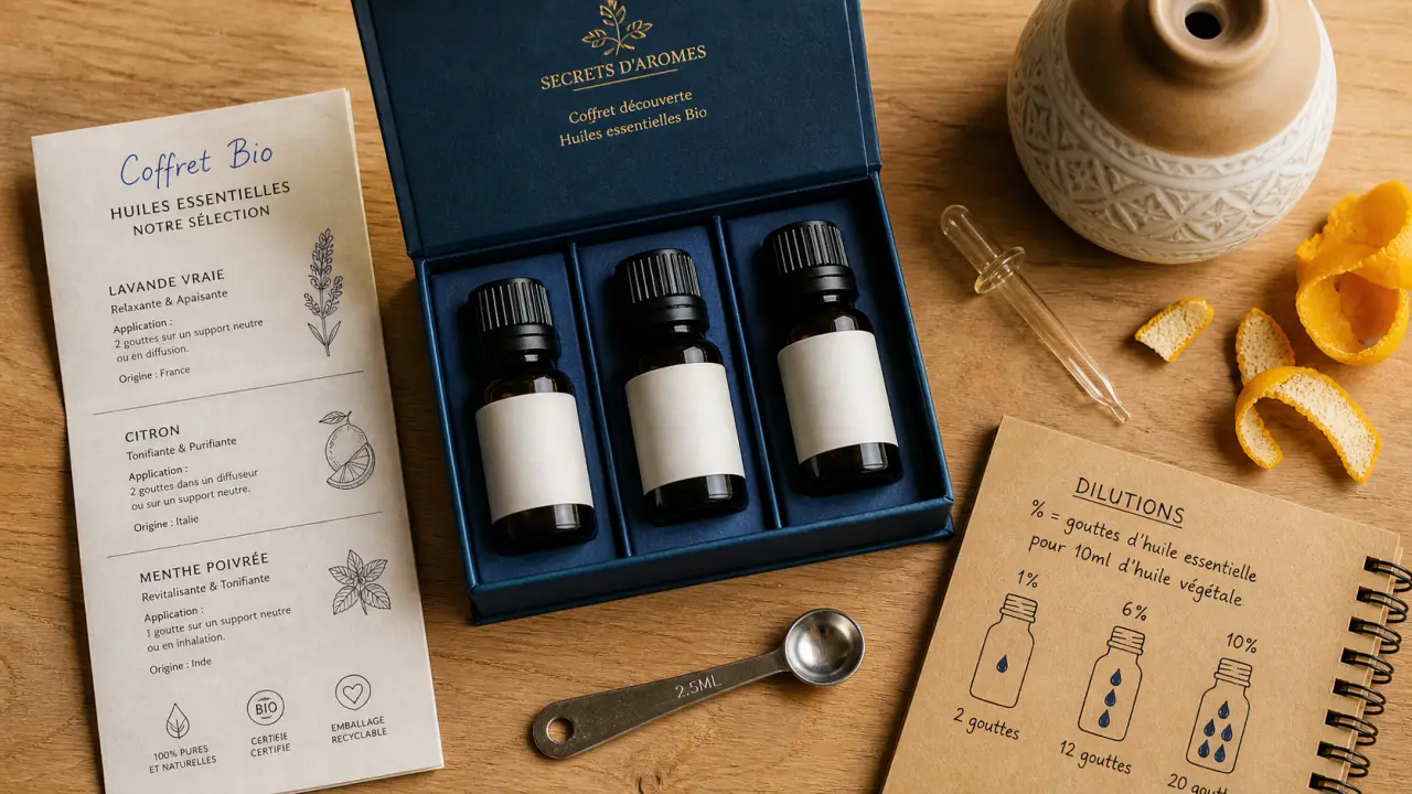 Coffret huiles essentielles : flacons et diffuseur pour s’initier