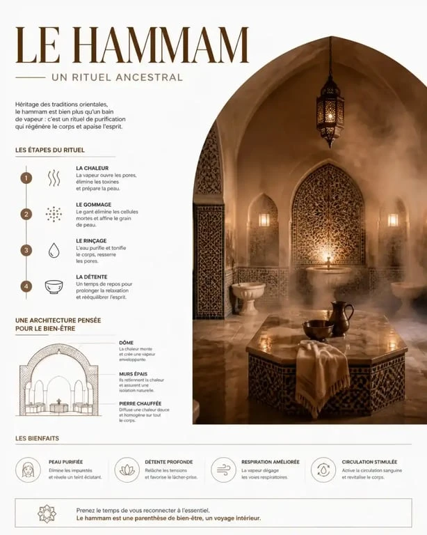 Architecture traditionnelle et vapeur dans le hammam de la Grande Mosquée de Paris