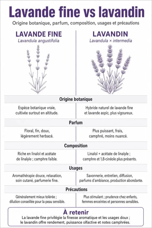 Huiles essentielles lavandin : comparatif visuel entre lavande fine et lavandin