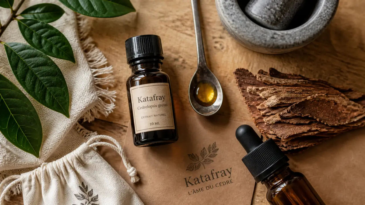 Huiles essentielles katafray : flacon et dilution pour massage