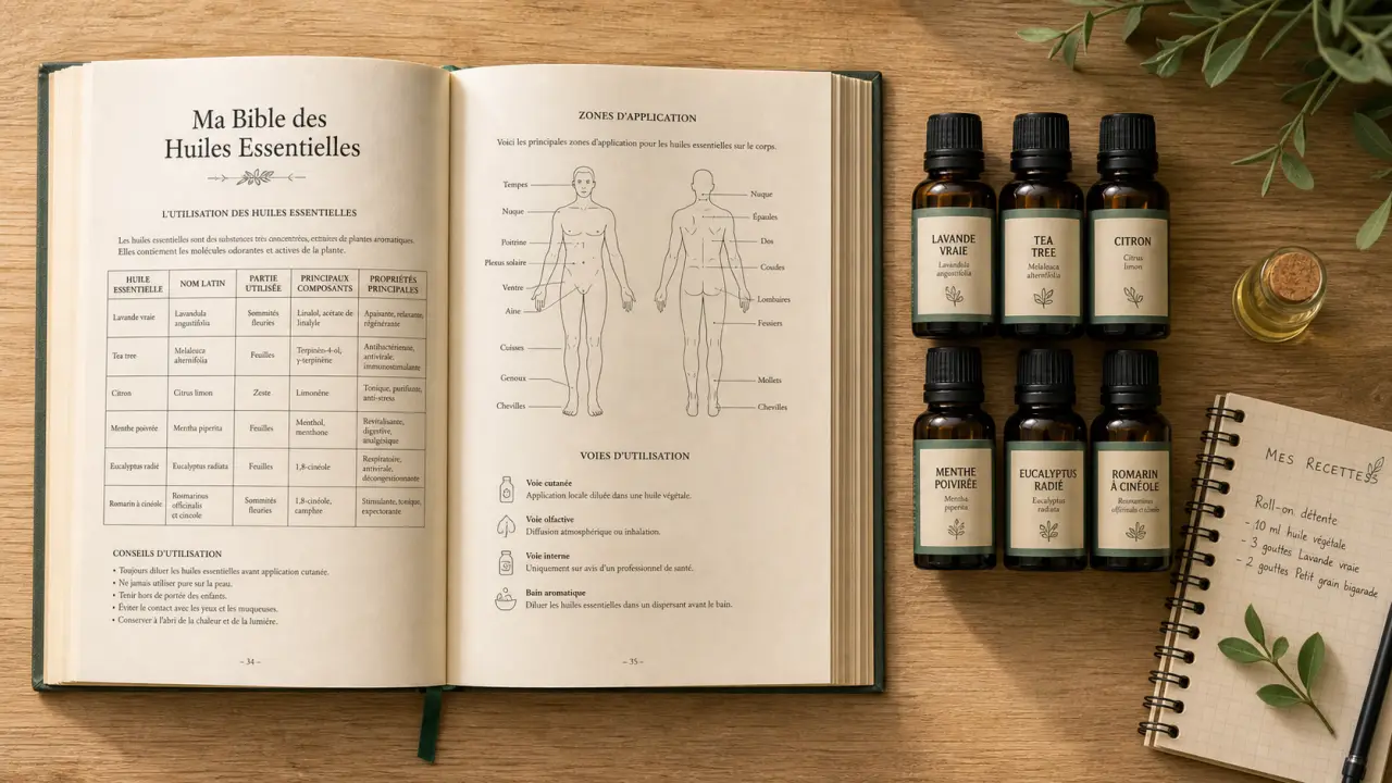 Ma bible des huiles essentielles : livre et flacons d’huiles essentielles pour maux du quotidien