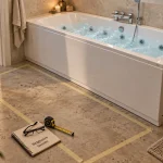Baignoire balnéo rectangulaire dans salle de bain, dimensions adaptées