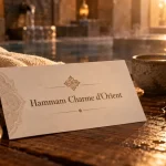 Charme d'Orient hammam : bon cadeau spa sur table bois et serviette