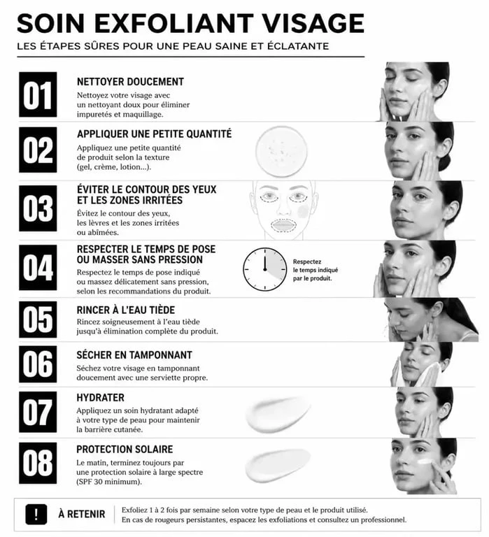 Étapes d'utilisation d'un soin exfoliant visage sans irriter la peau