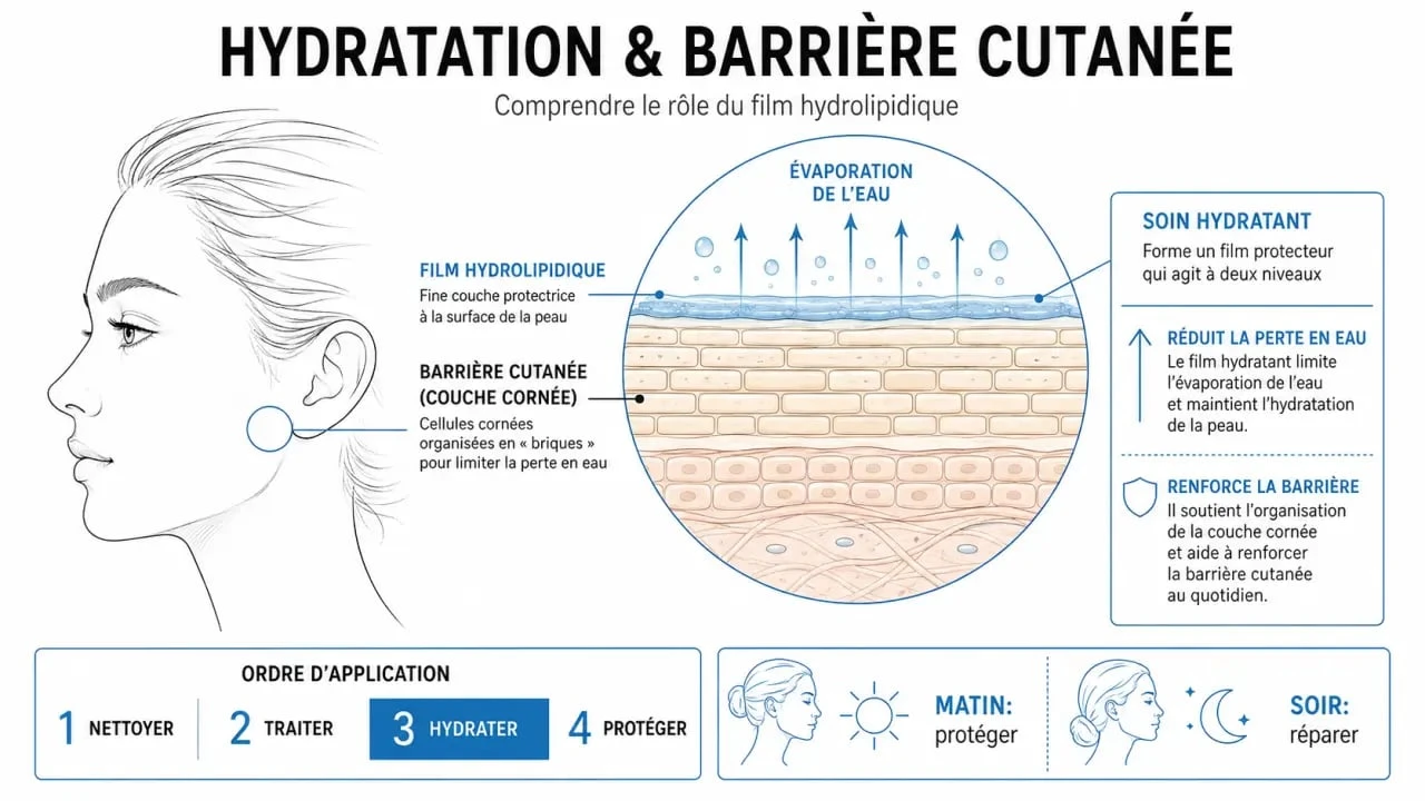 Schéma du soin hydratant visage et de la barrière cutanée