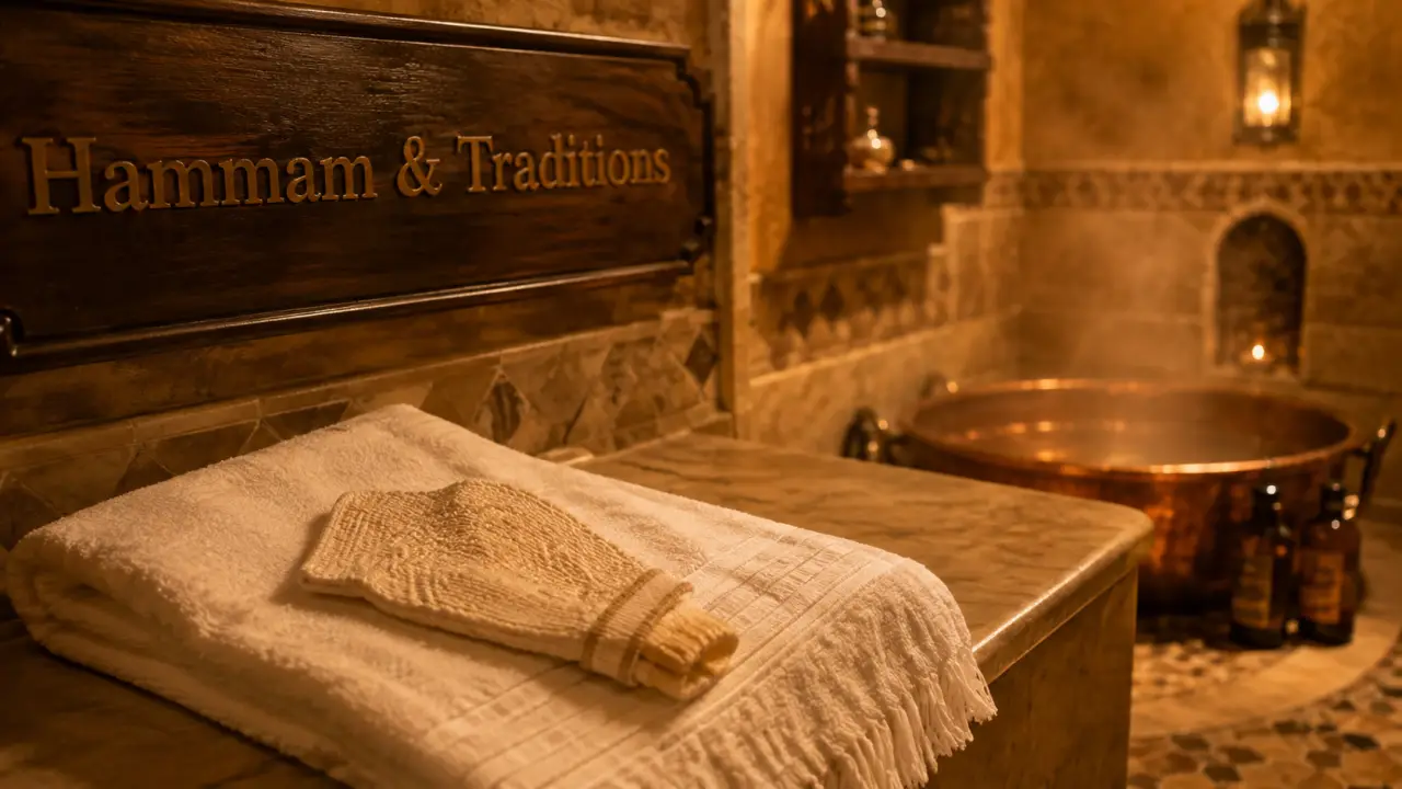 Hammam et tradition : serviette et gant de gommage, vapeur et chaleur humide