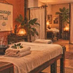 Ma thaï massage bien être à Belfort : table et bols chauds dans un salon de massage