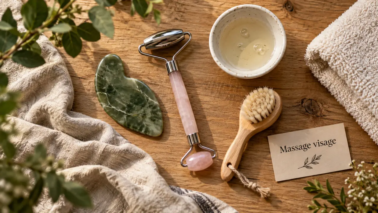Appareil pour massage du visage : gua sha et roller visage