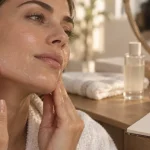Auto massage visage 3 minutes : mains massent la mâchoire, peau détendue
