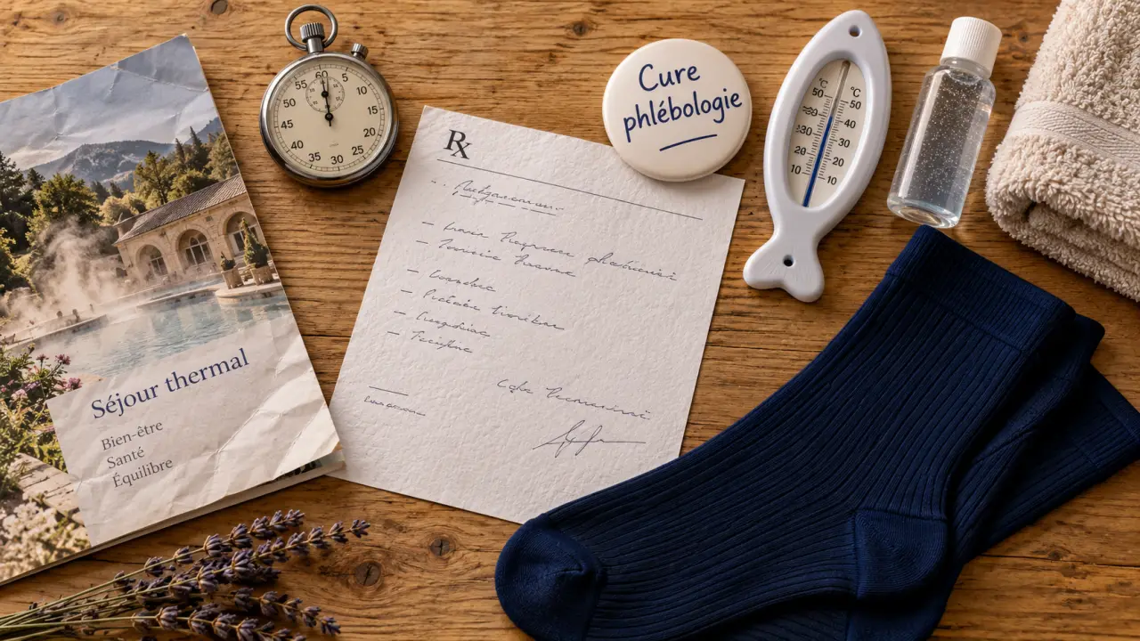 Cure thermale phlébologie : 18 jours de soins, bas de compression et eau thermale