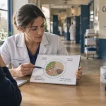 Cure thermale pour maigrir : diététicienne et assiette équilibrée en établissement thermal