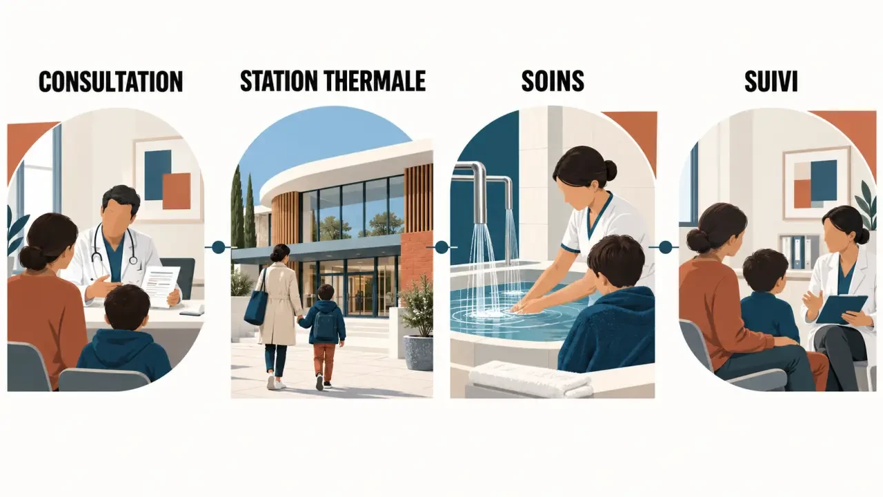 Parcours d'une cure thermale eczema, de la prescription au suivi dermatologique